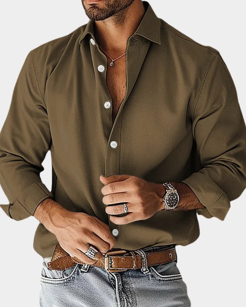 Men's Long Sleeve Button-Up Shirt with Classic Collar