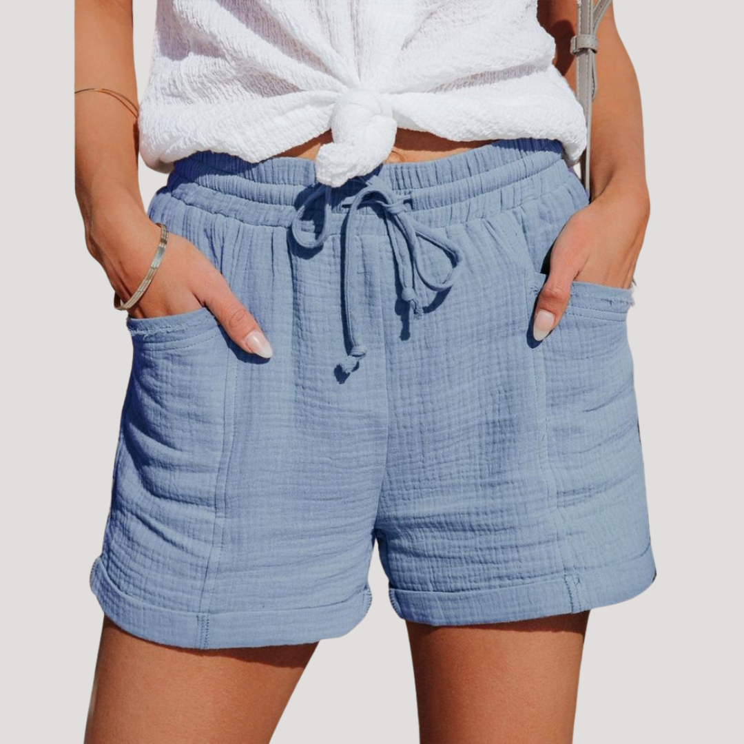 Cotton Gauze Shorts with Drawstring Waist and Pockets