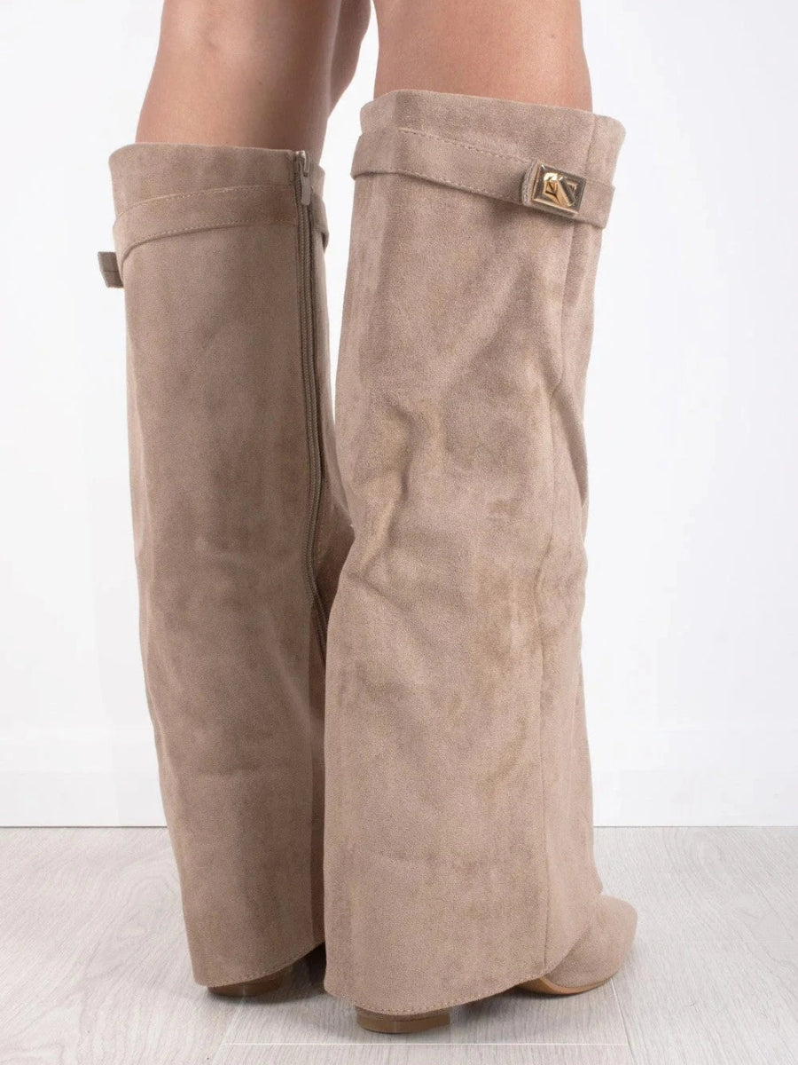 Women's Knee High Block Heel Boots with Side Zip