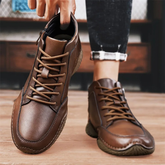Men's Leather Ankle Boots | Brown Lace-Up
