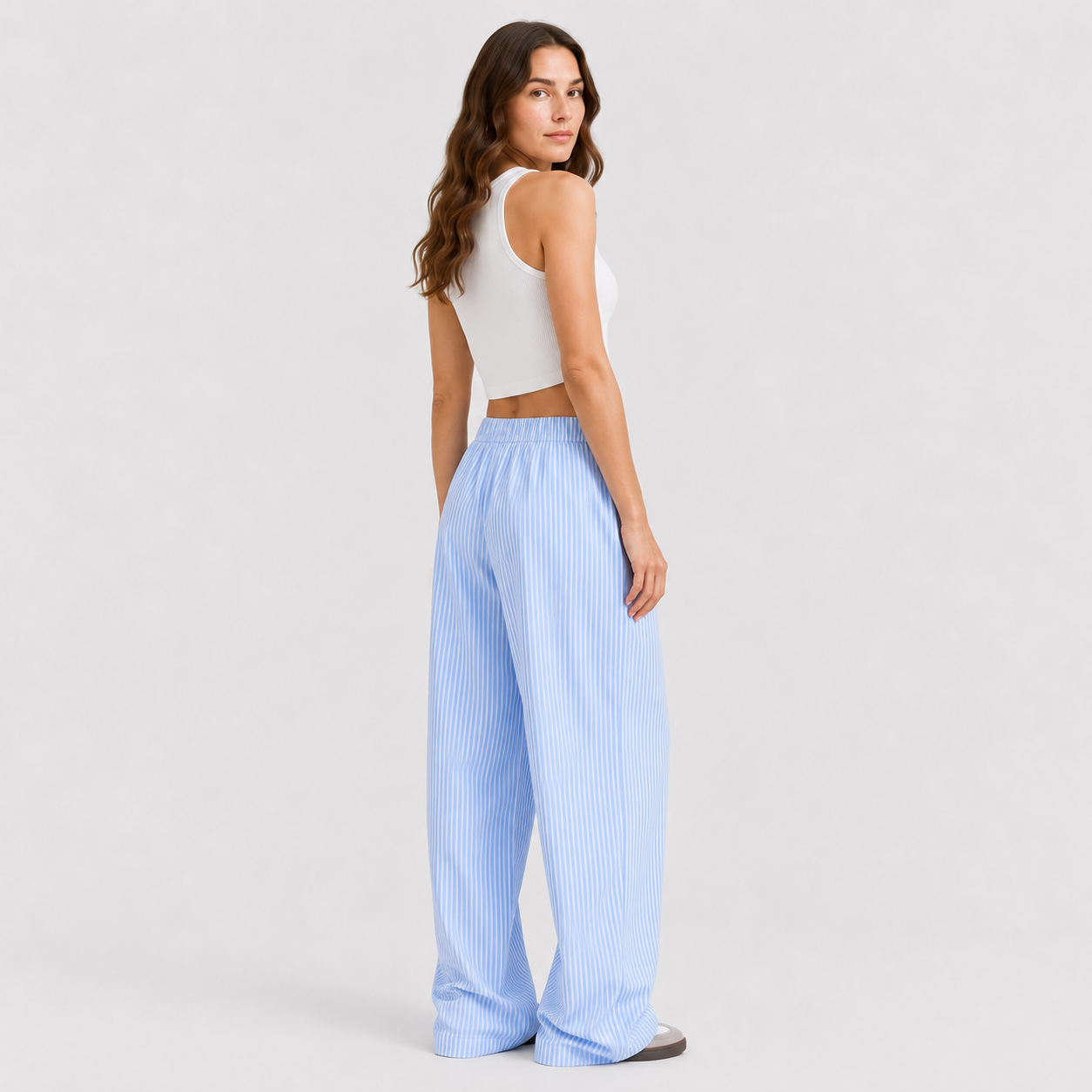 Pinstripe Wide-Leg Trousers with High-Waisted Fit