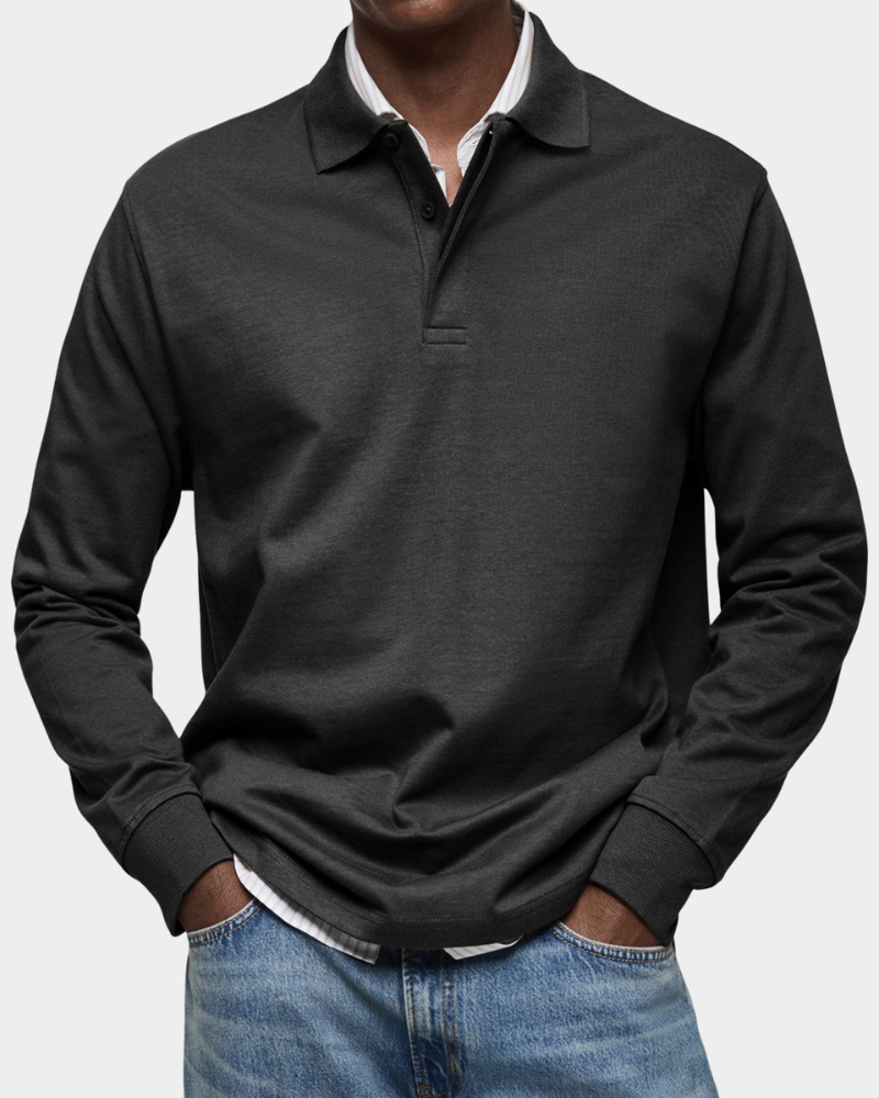 Men's Long Sleeve Cotton Polo Shirt