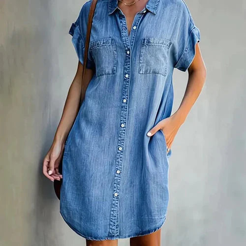 Denim Shirt Dress with Chest Pockets