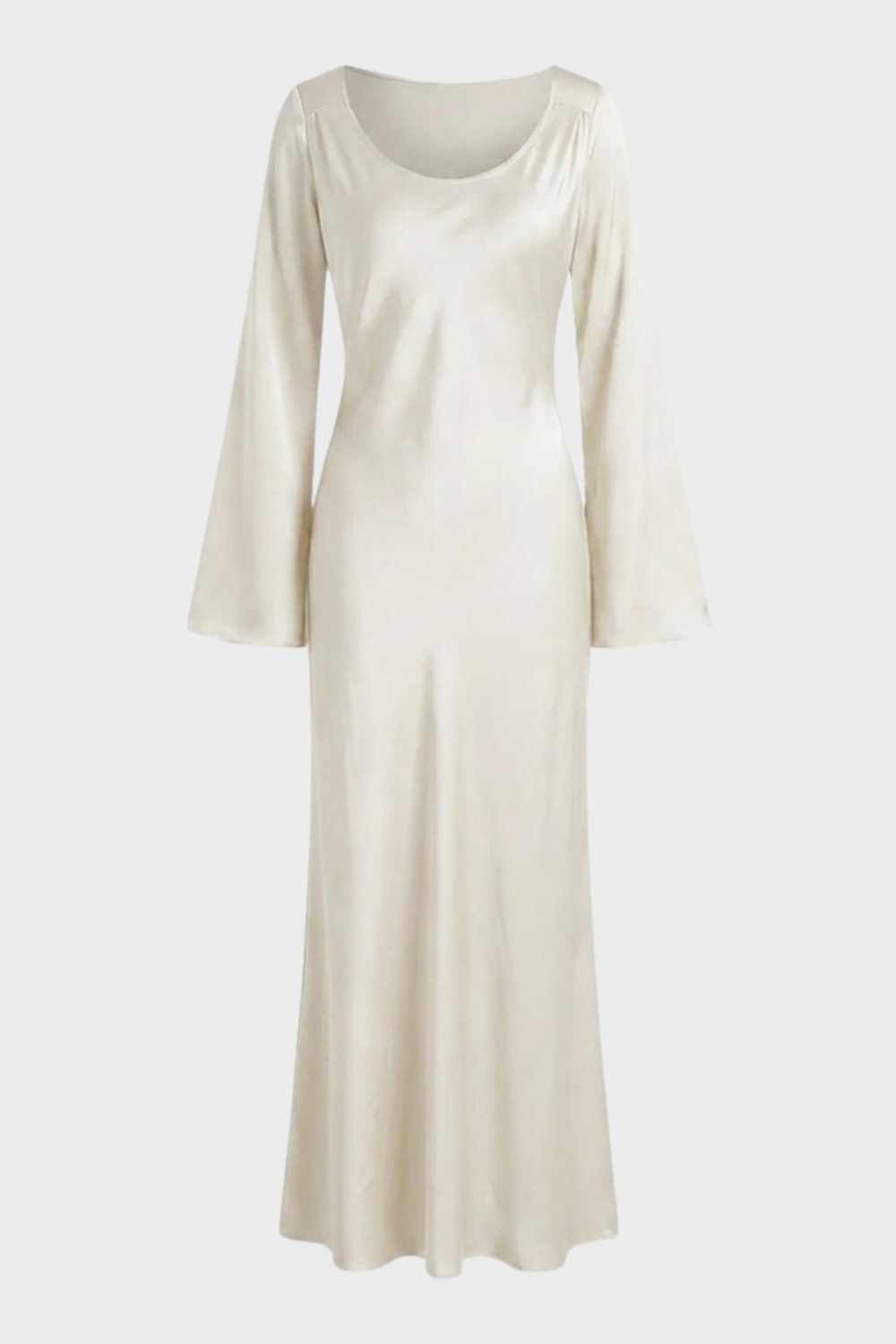 Satin Maxi Dress with Bell Sleeves and Scoop Neck