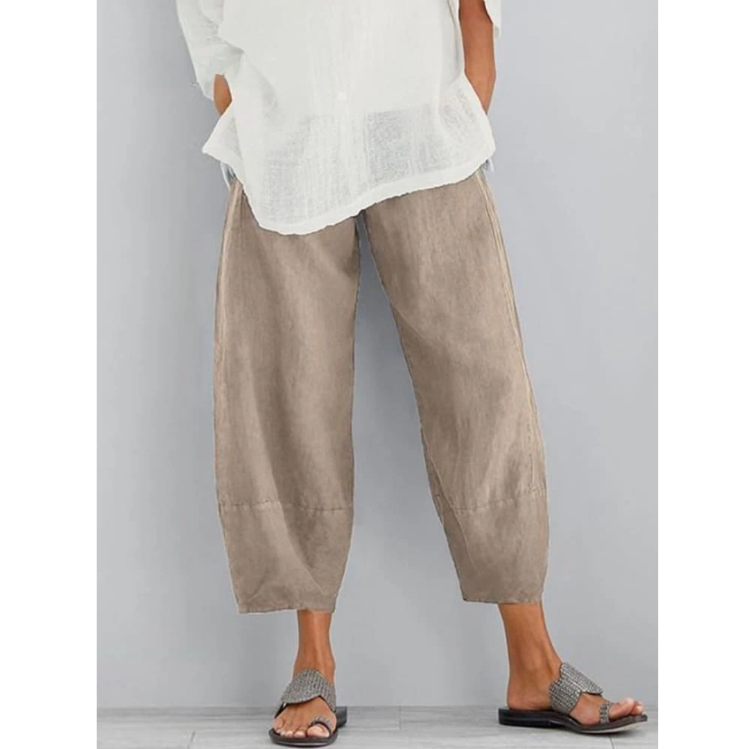 Men's Barrel-Leg Linen Trousers with Tapered Ankle