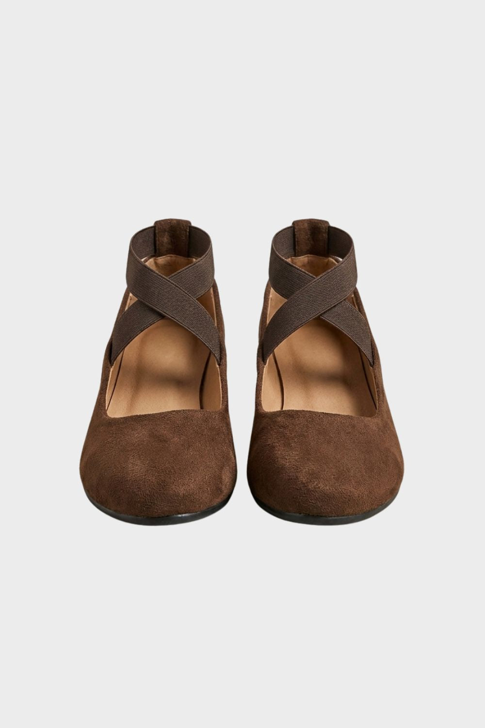 Suede Ballet Flats with Crisscross Ankle Strap