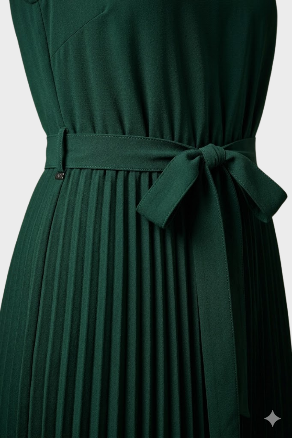 Pleated Midi Dress with Cap Sleeves and Tie Waist