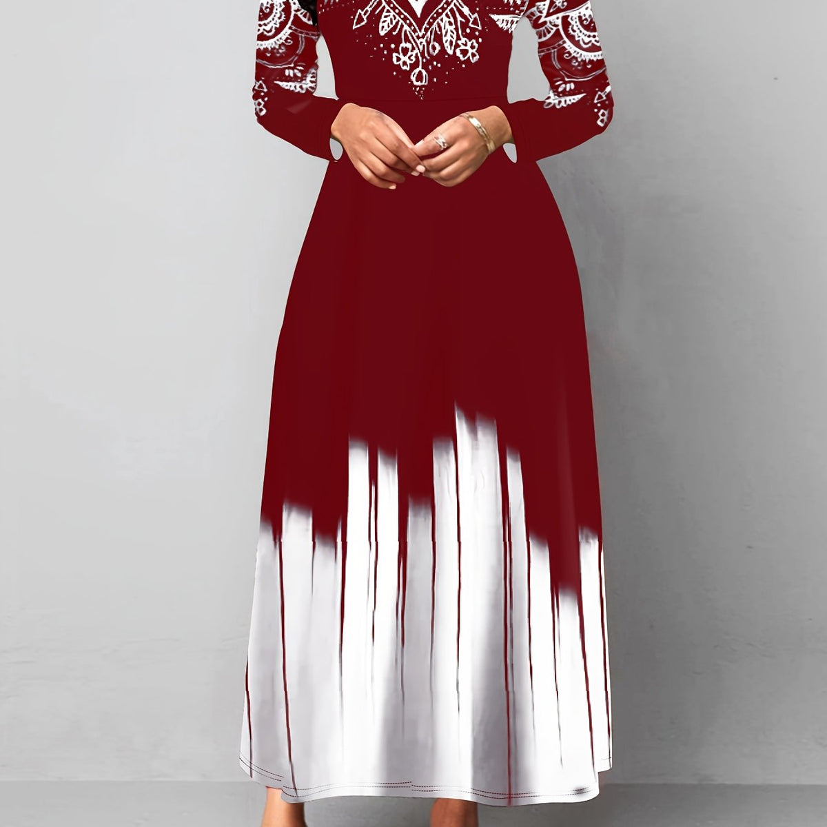 Robe midi de Noël pour femme à manches longues