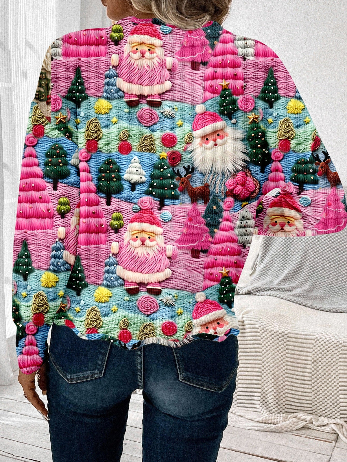 Pull de Noël pour femme avec motif festif du père Noël