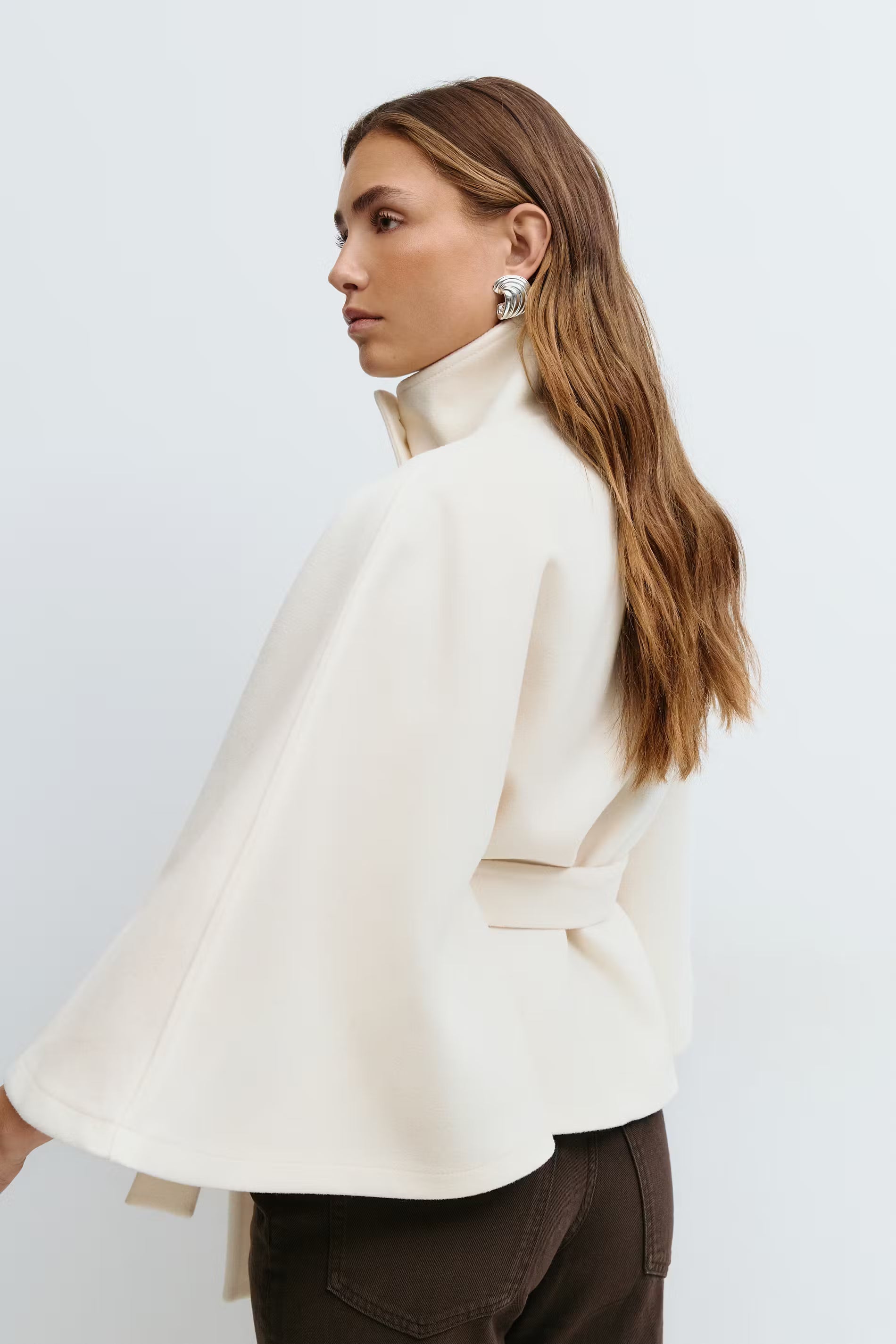 Women's Belted Cape Jacket with High Collar