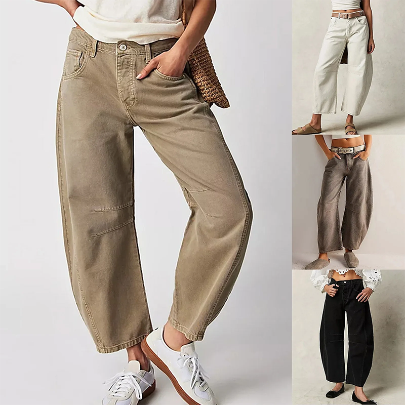 Women's Relaxed Barrel Leg Jeans with Cropped Fit