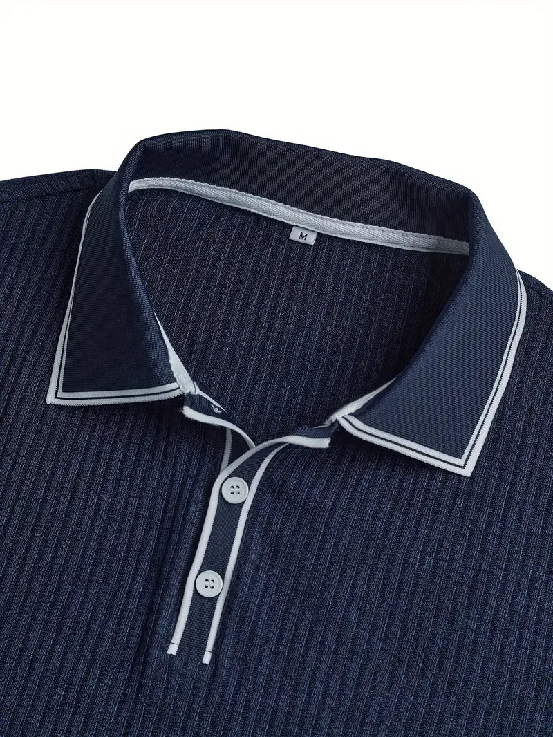 Ribbed Knit Polo with Contrast Placket Trim