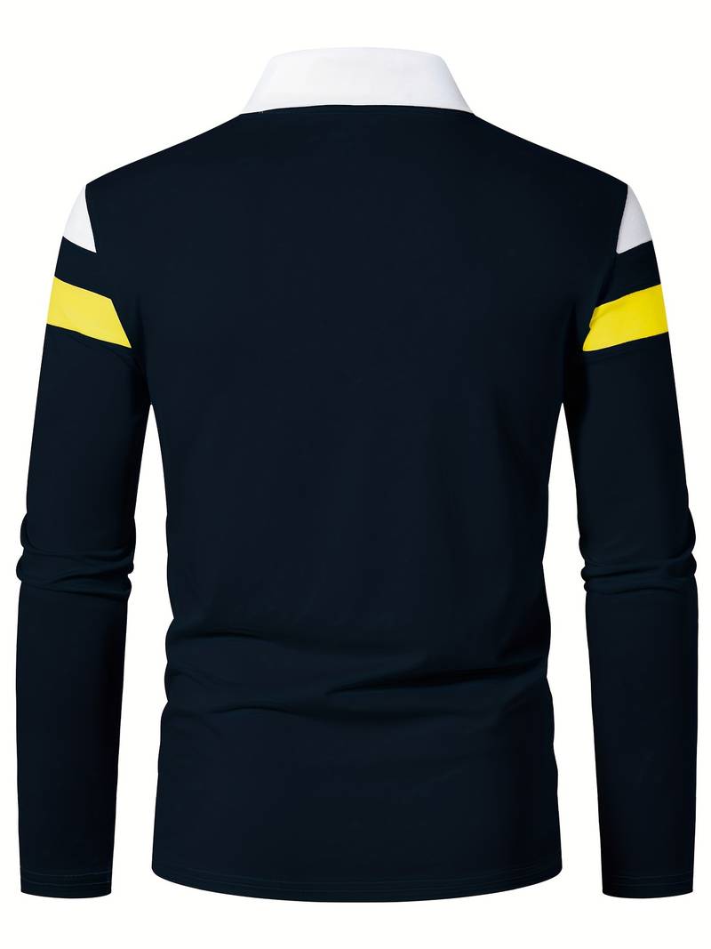 Men's Quarter Zip Colour Block Polo Shirt