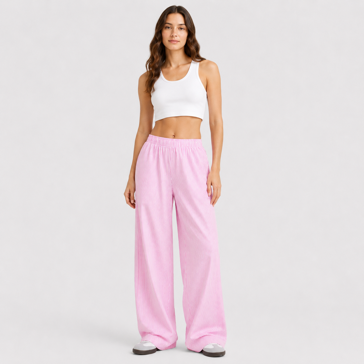 Pinstripe Wide-Leg Trousers with High-Waisted Fit