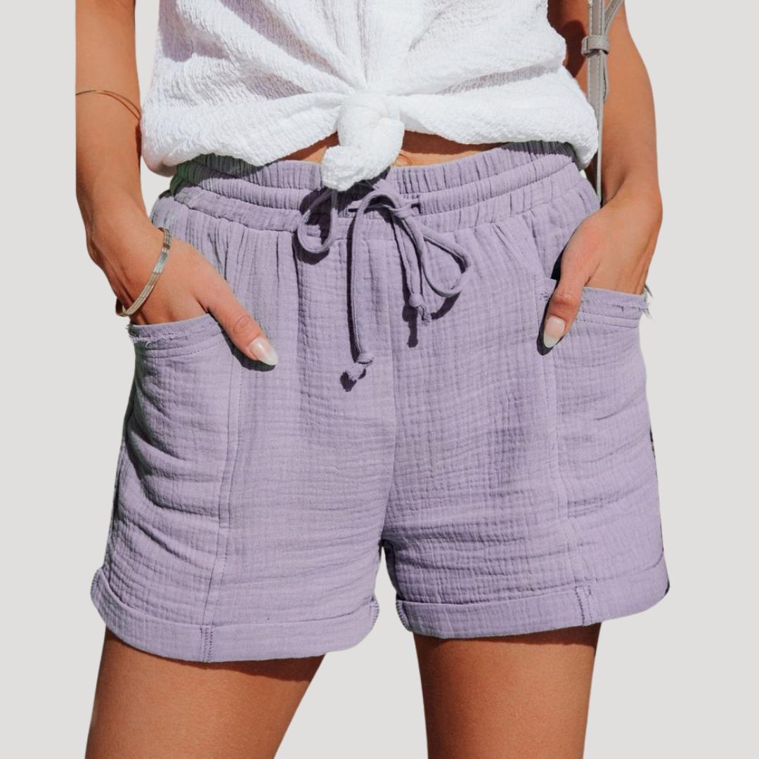 Cotton Gauze Shorts with Drawstring Waist and Pockets
