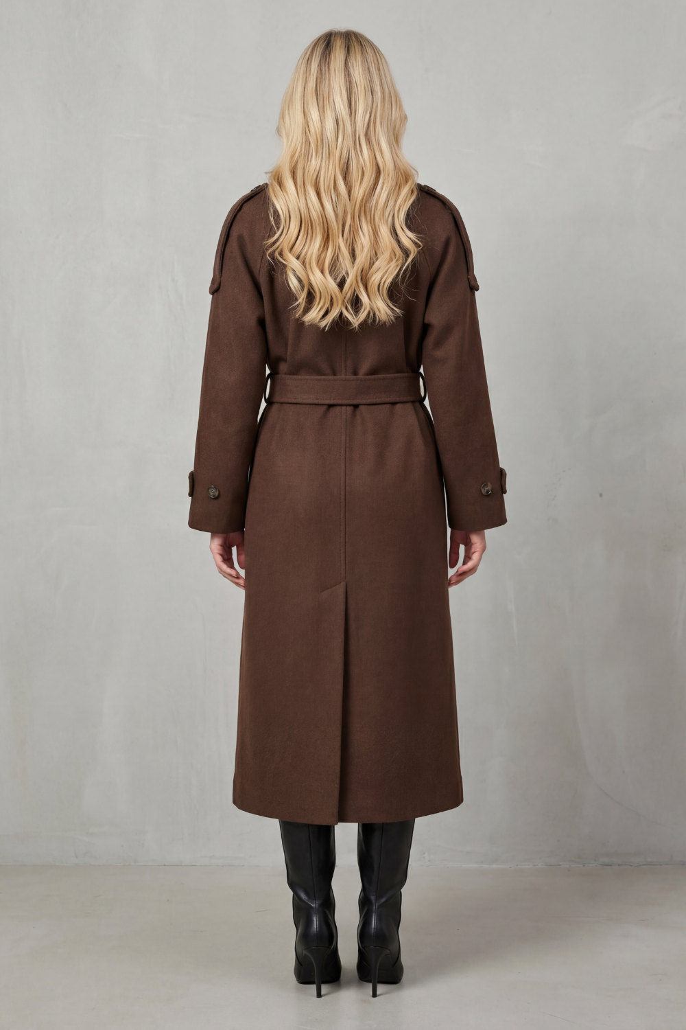 Trench-coat long pour femme, croisé à double boutonnage et ceinturé