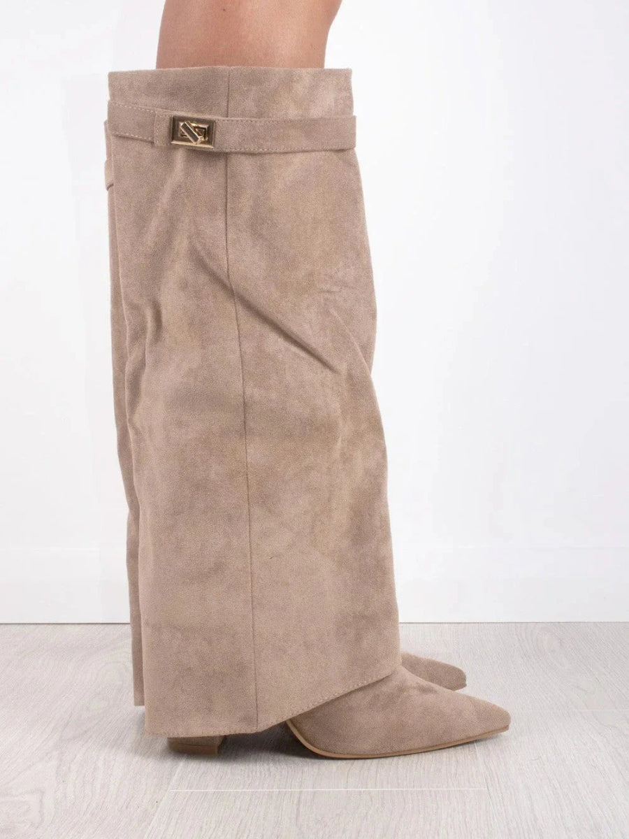 Women's Knee High Block Heel Boots with Side Zip