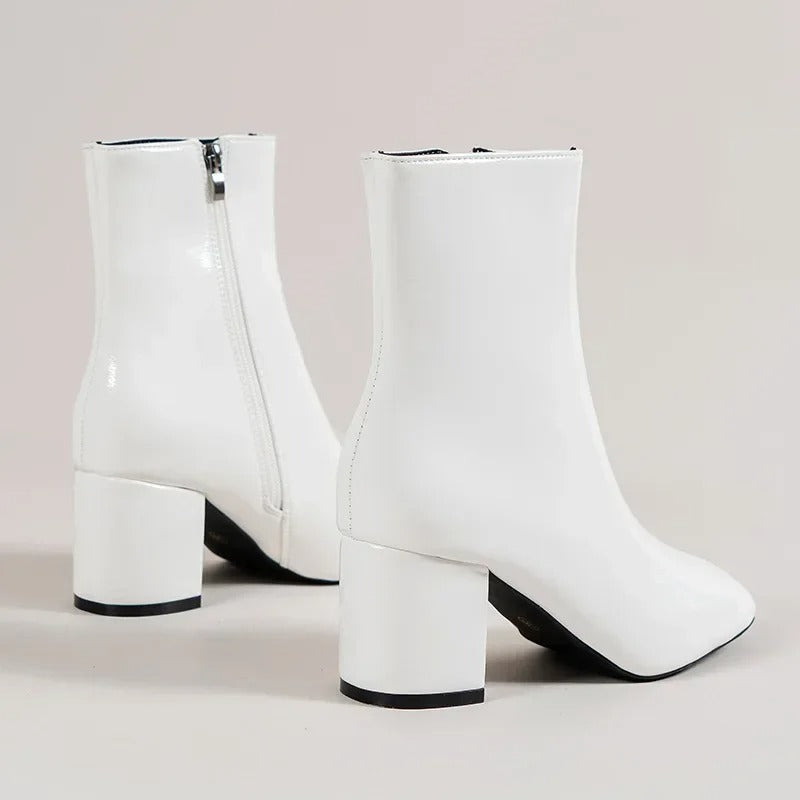 Women's Square-Toe Ankle Boots with Block Heel and Side Zip