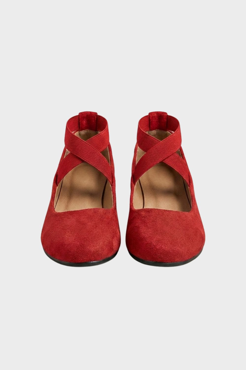 Suede Ballet Flats with Crisscross Ankle Strap