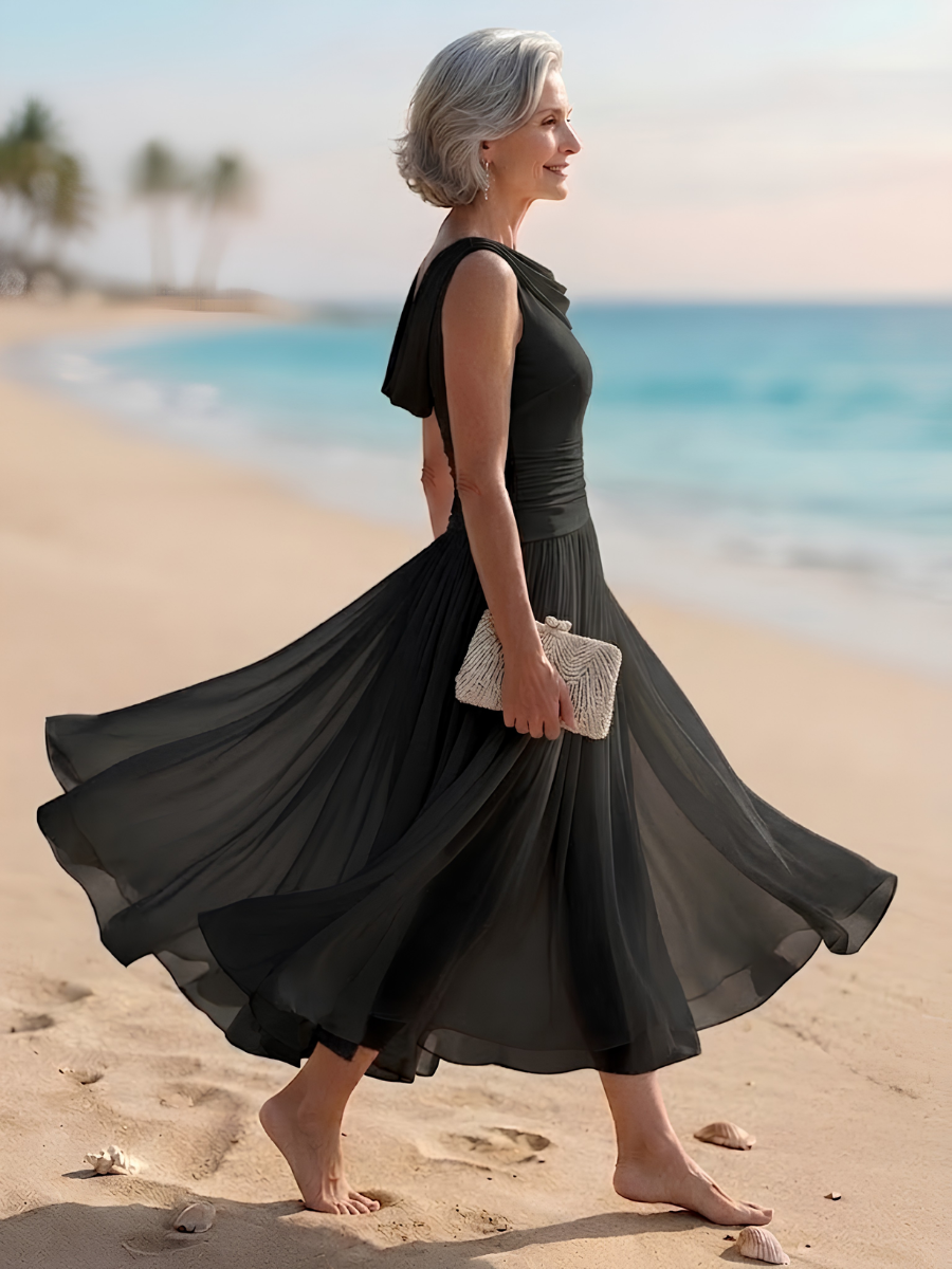 Occasion Dress with Boat Neck and Cap Sleeves