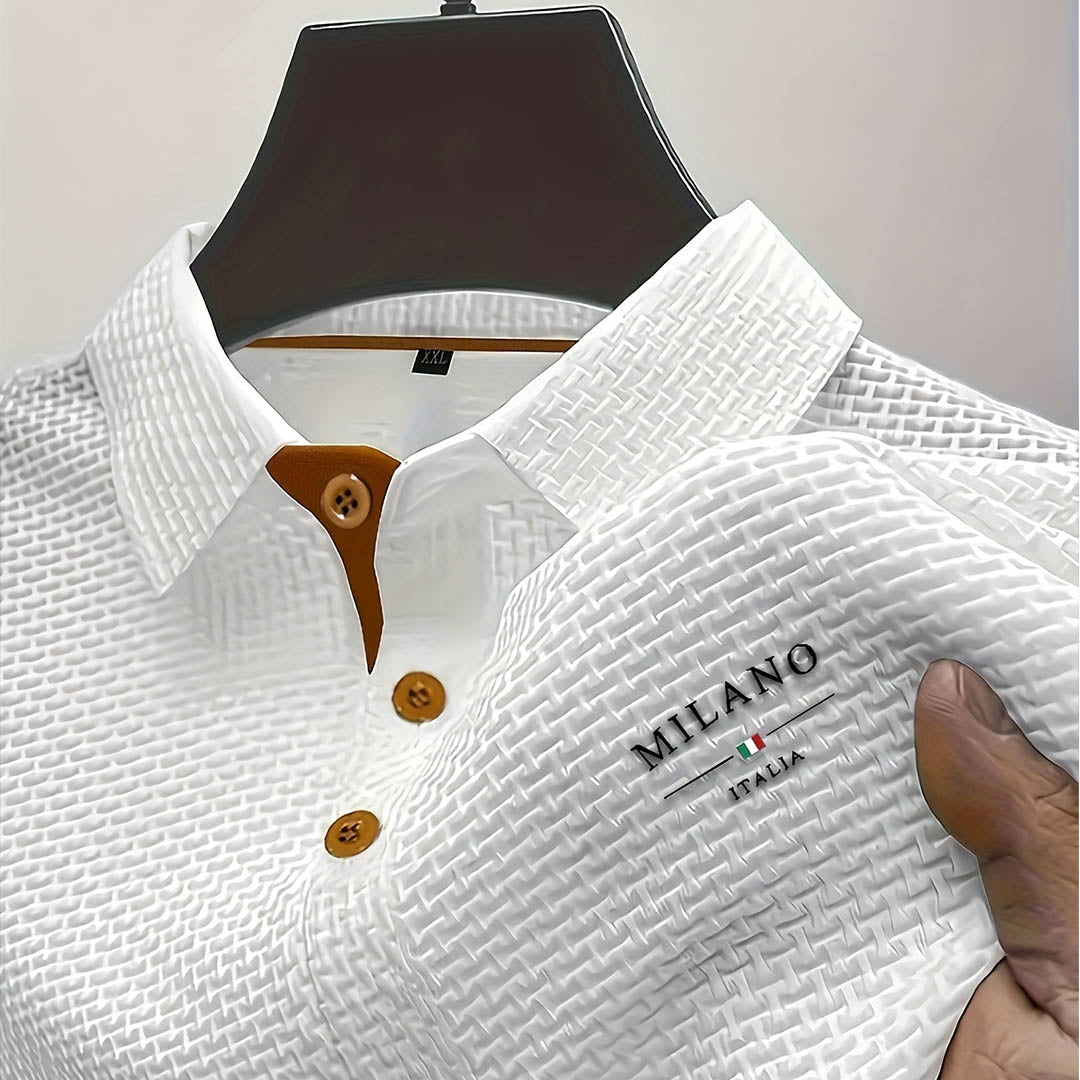 Men's Textured Polo Shirt with Button Placket