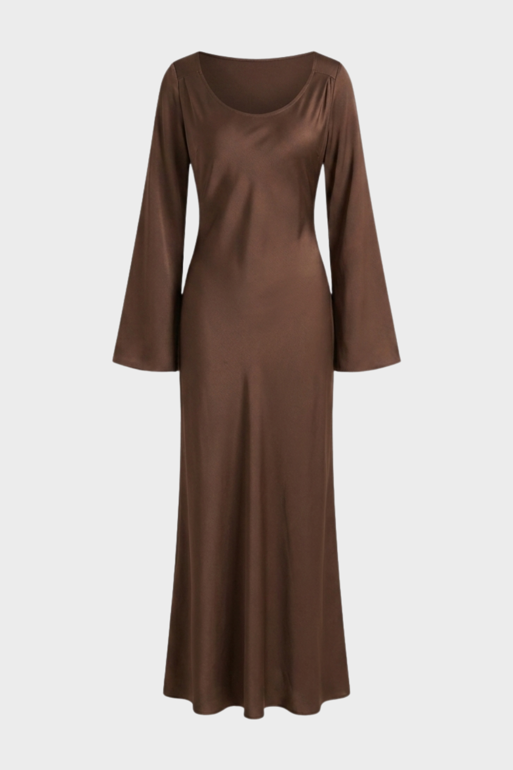 Satin Maxi Dress with Bell Sleeves and Scoop Neck