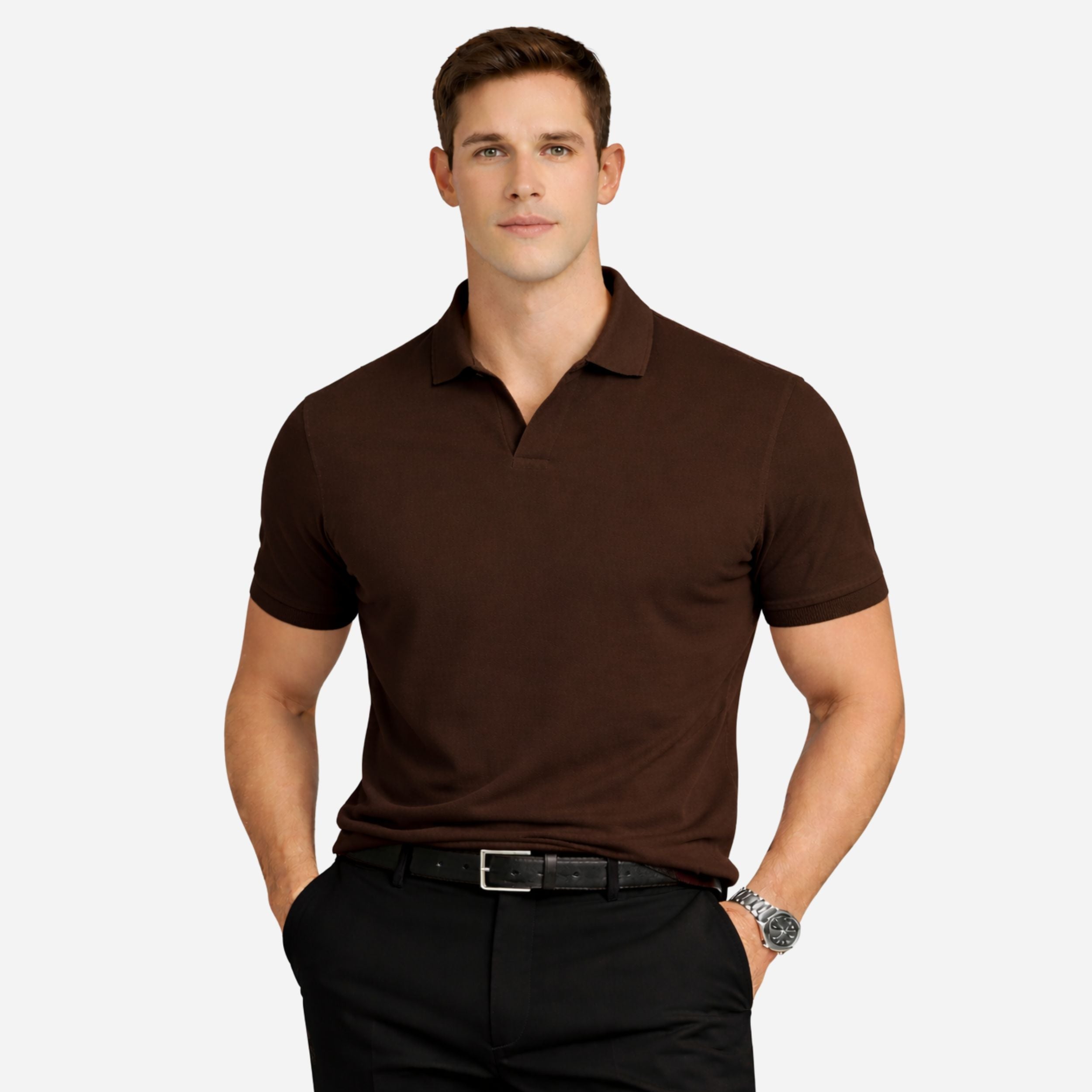 Cotton Polo Shirt with Ribbed Collar and Short Sleeves