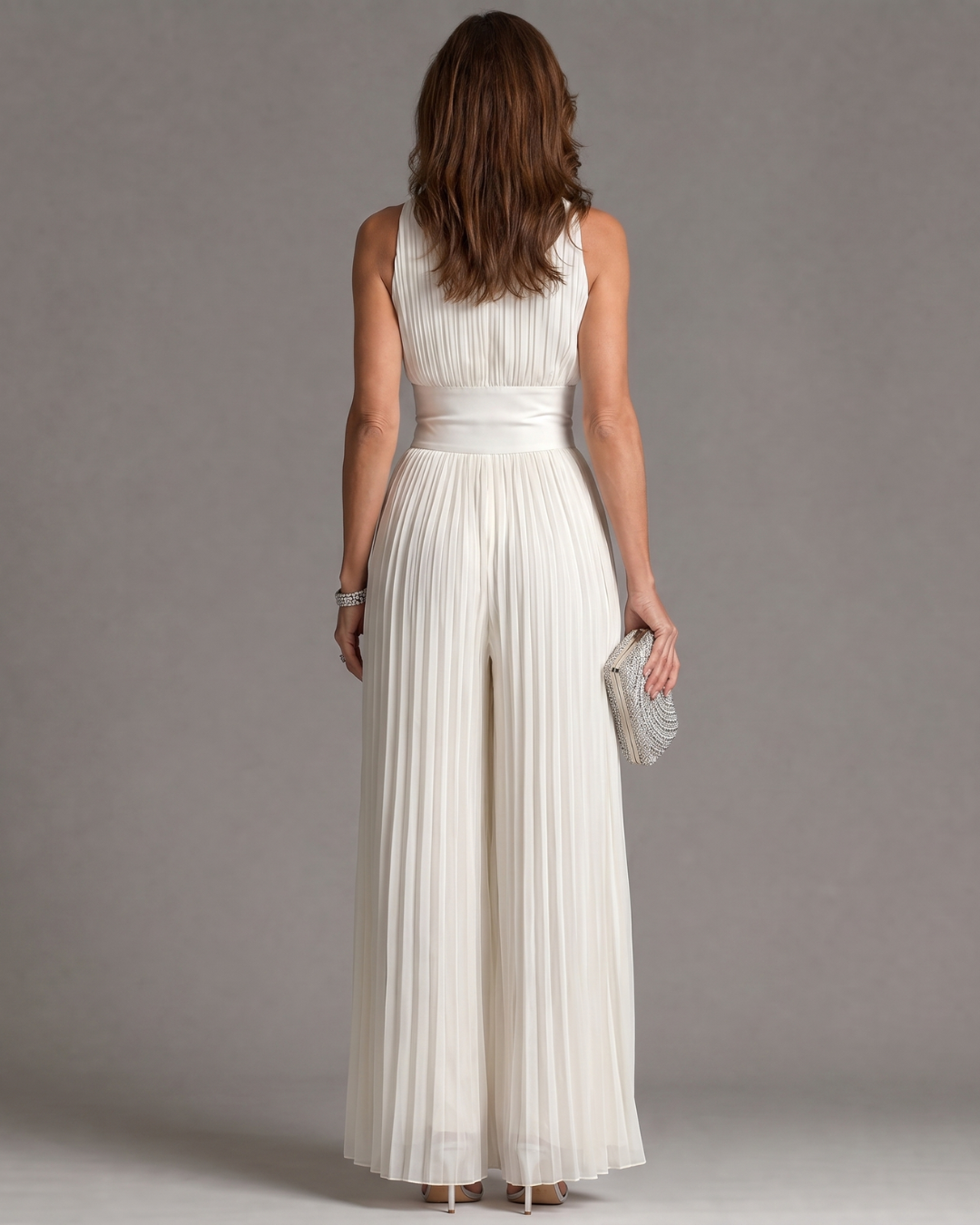 Women's Pleated Halterneck Wide Leg Jumpsuit