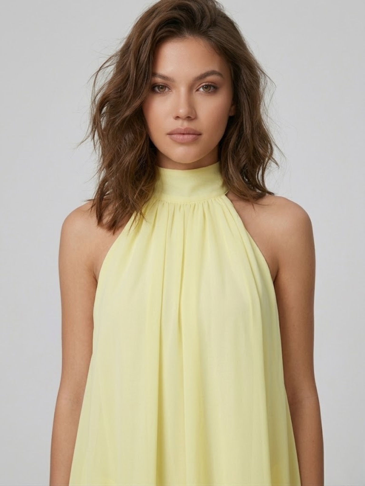 Halter Neck Chiffon Mini Dress with Tiered Hem