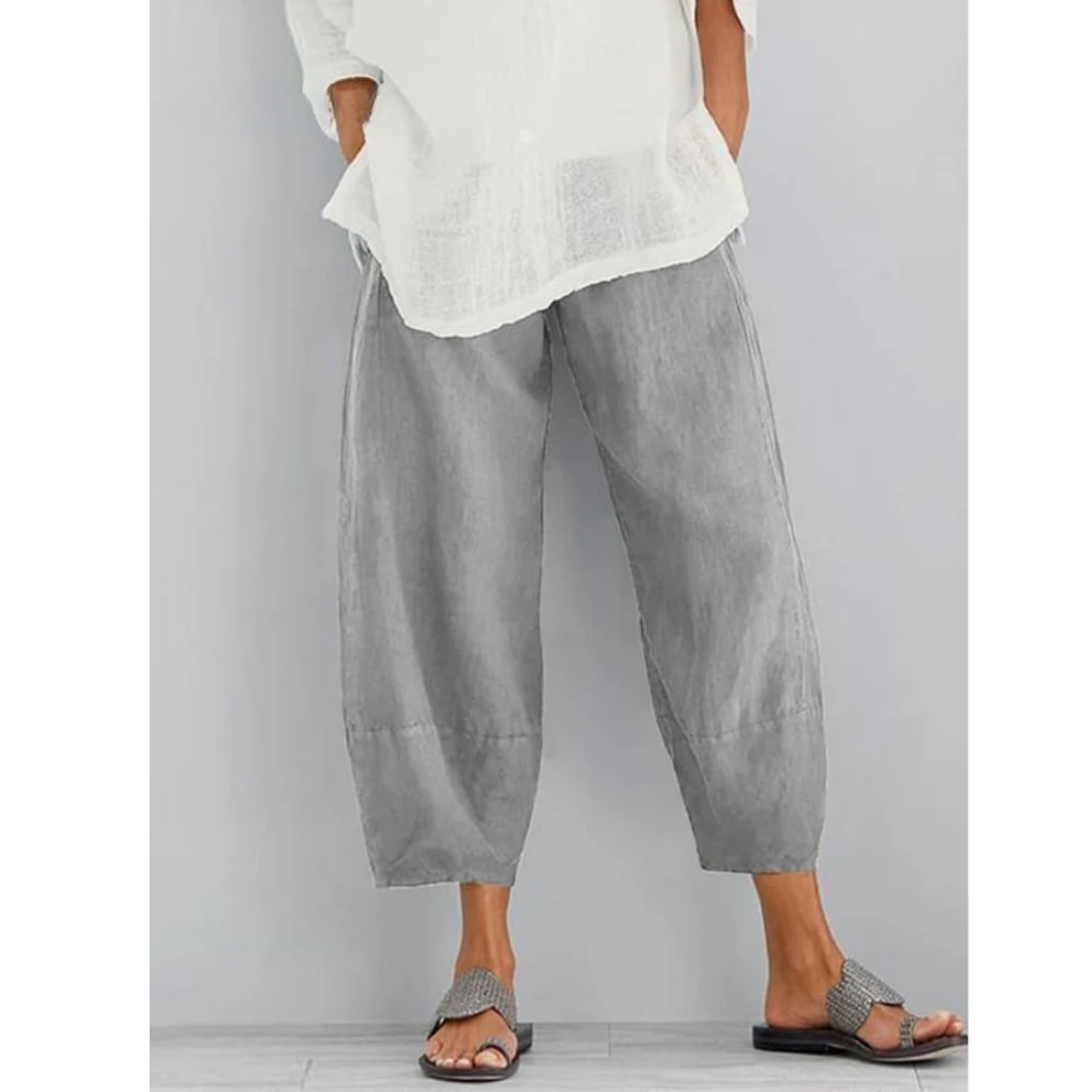 Men's Barrel-Leg Linen Trousers with Tapered Ankle
