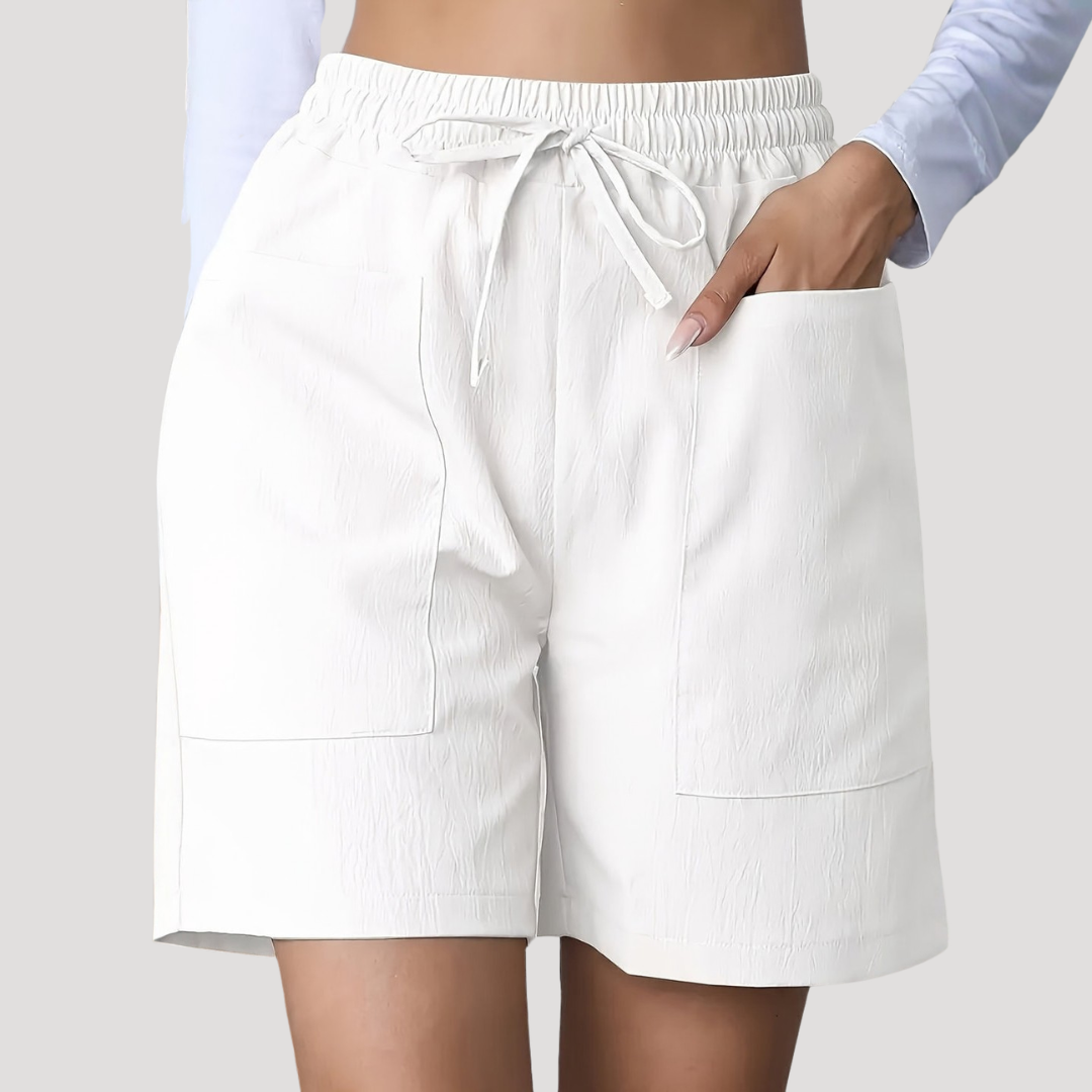 Cotton Twill Shorts with Drawstring Waist and Pockets