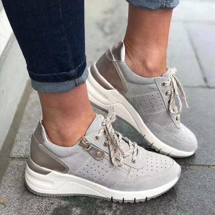 Lace-Up Wedge Trainers with Metallic Panel