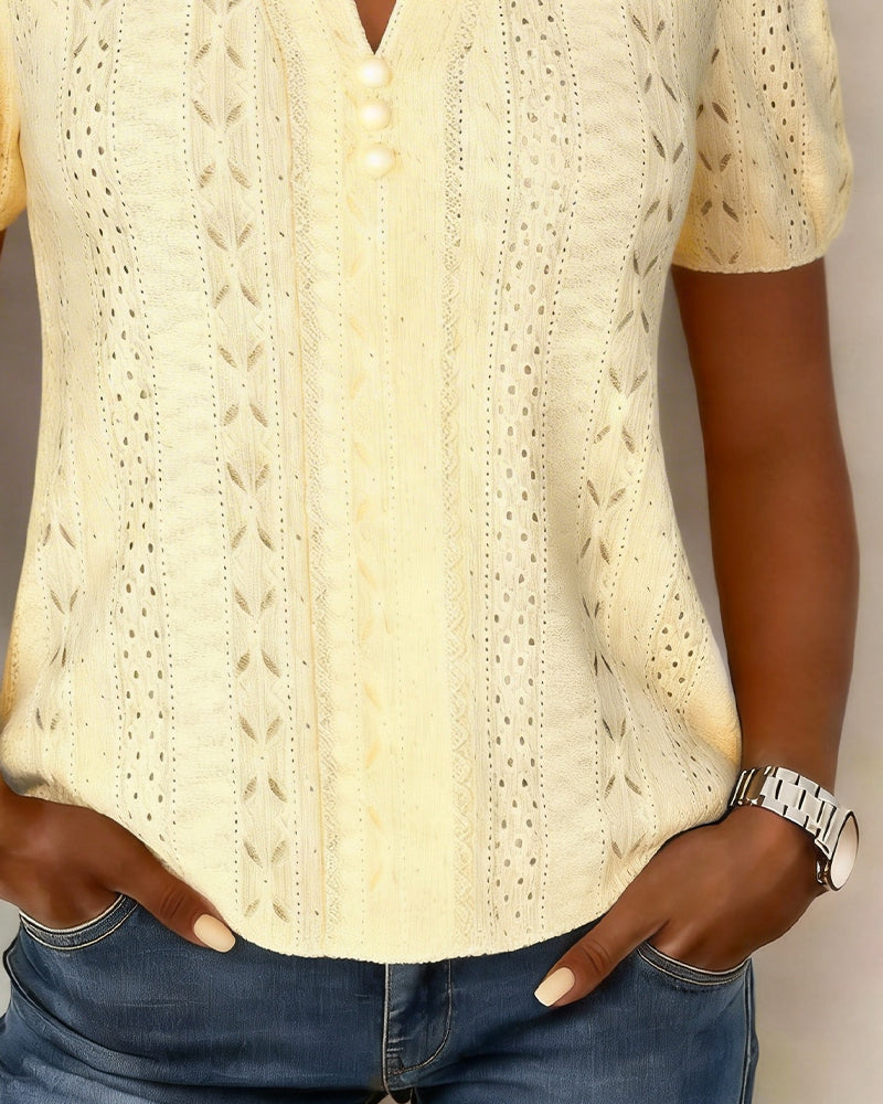 Women's Pointelle Knit Short Sleeve Top