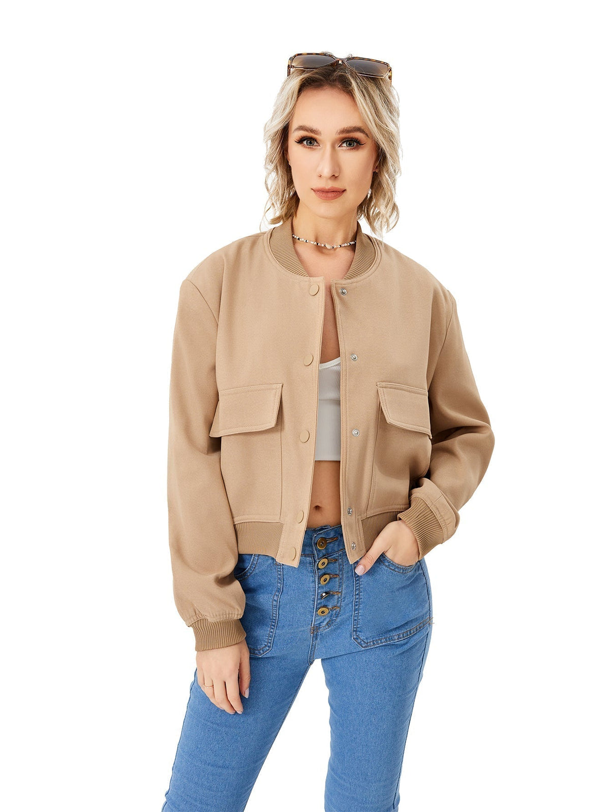 Women's Lightweight Bomber Jacket | Button Front Casual Coat
