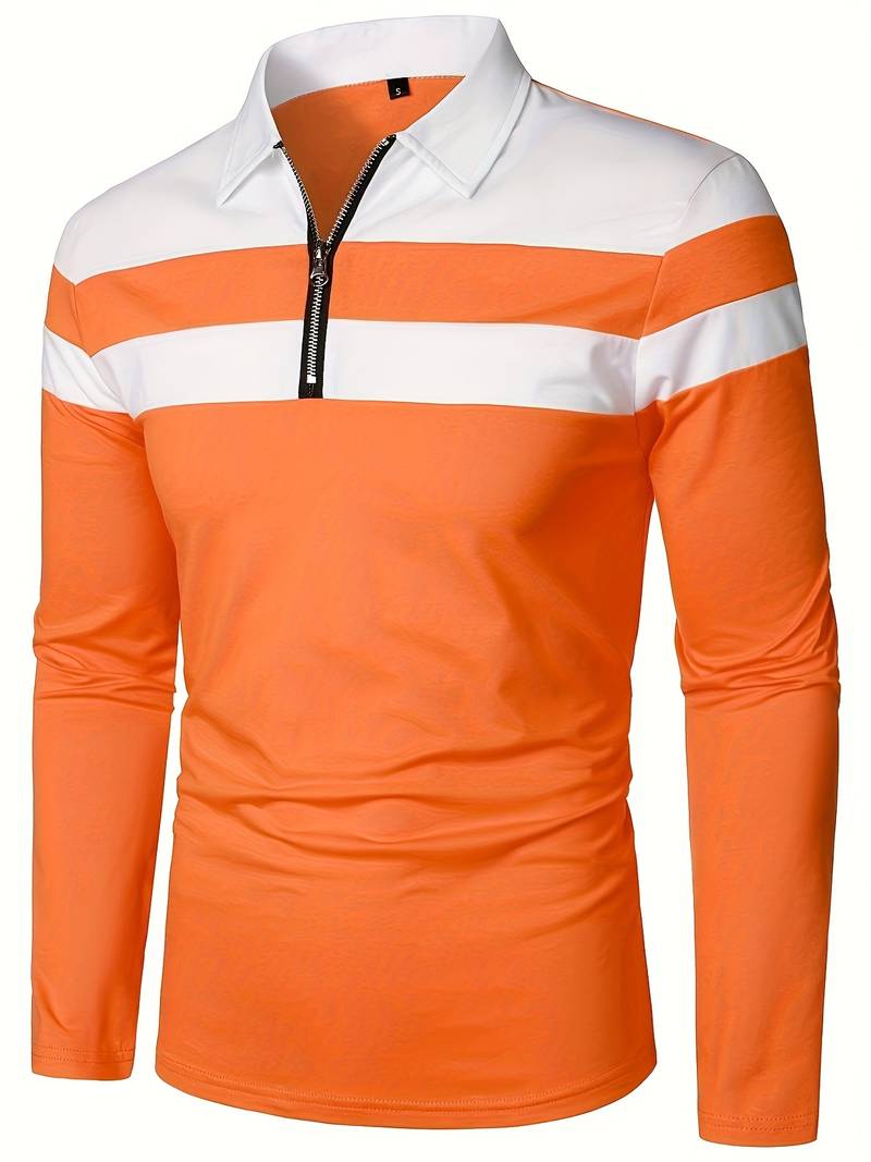 Men's Quarter Zip Colour Block Polo Shirt