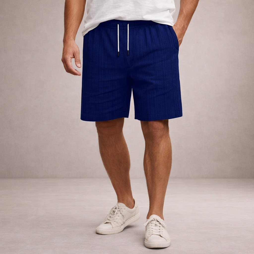 Linen-Blend Drawstring Shorts with Striped Texture