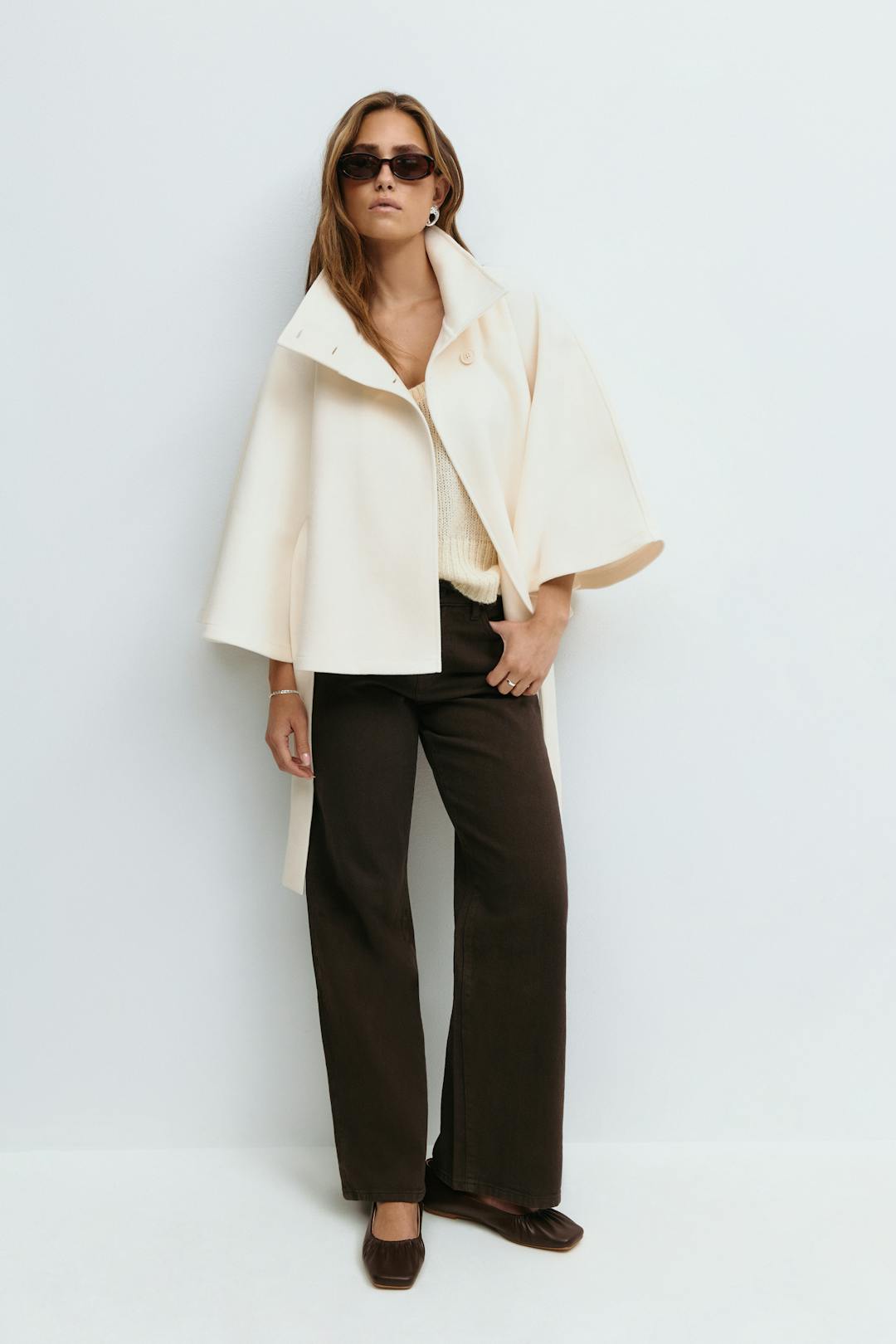 Women's Belted Cape Jacket with High Collar