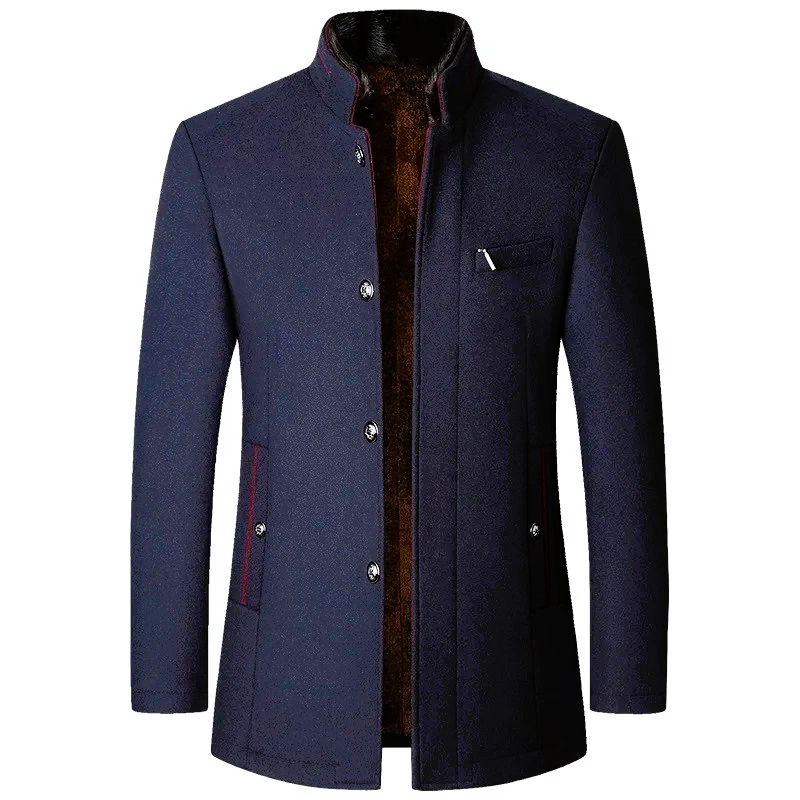 Men's Wool Blend Winter Coat with Stand Collar