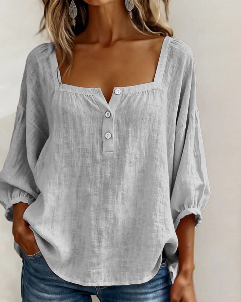 Women's Relaxed Square Neck Button Blouse