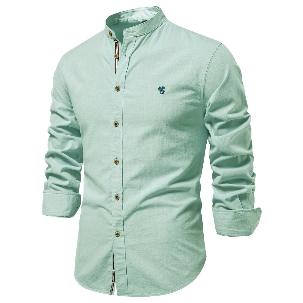 Men's Mandarin Collar Shirt with Contrast Placket