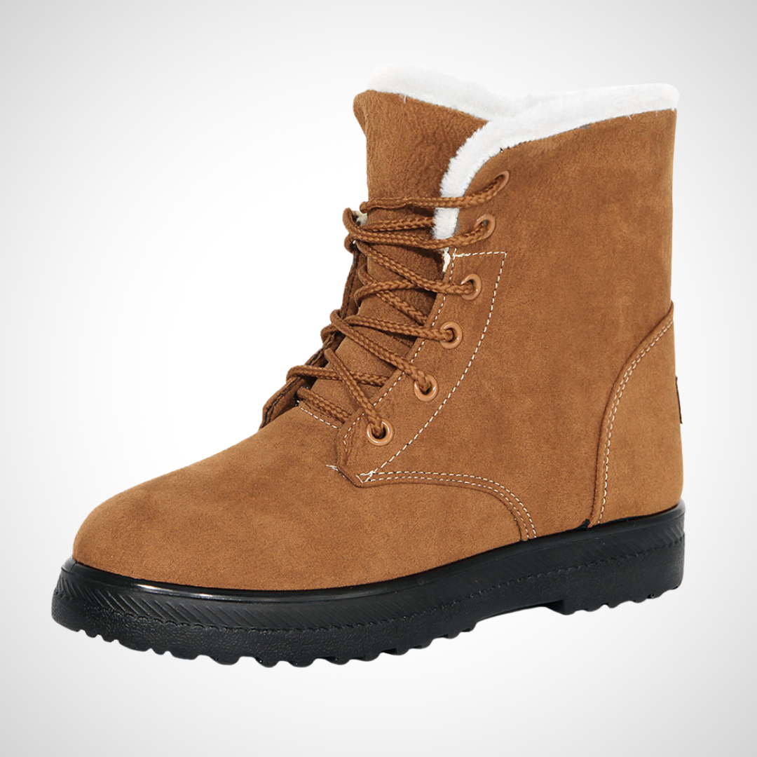 Bottes d’hiver à lacets pour femme, doublées en fausse fourrure