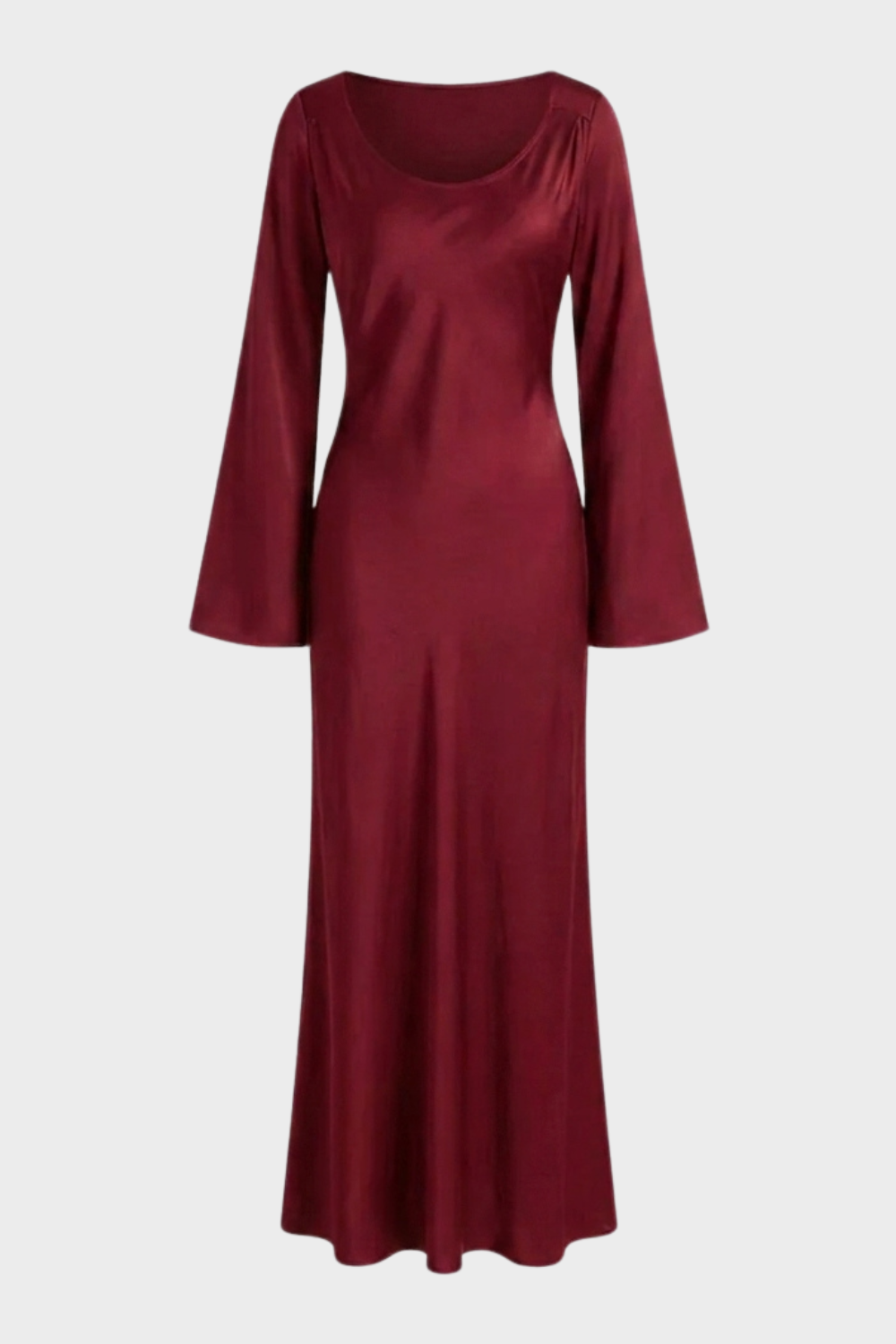 Satin Maxi Dress with Bell Sleeves and Scoop Neck