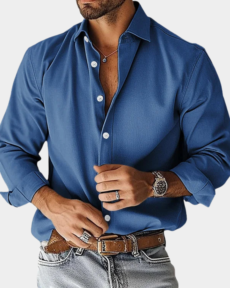 Men's Long Sleeve Button-Up Shirt with Classic Collar
