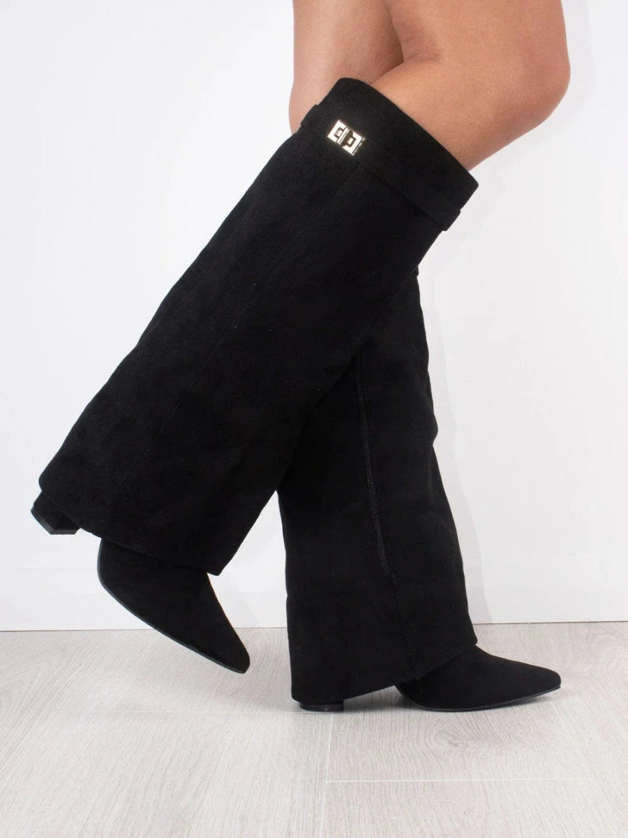 Women's Knee High Block Heel Boots with Side Zip