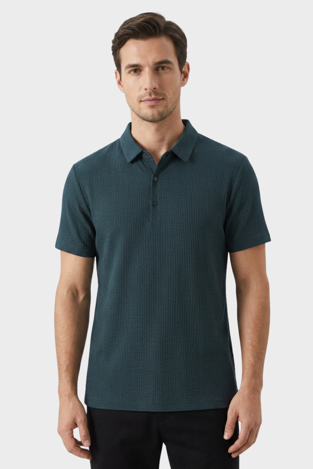 Men's Textured Polo Shirt | Short Sleeve Button Placket