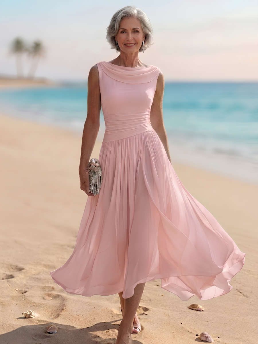 Occasion Dress with Boat Neck and Cap Sleeves