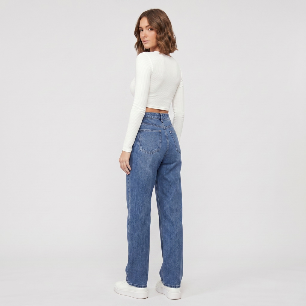 Wide-Leg Jeans with High-Waisted Fit
