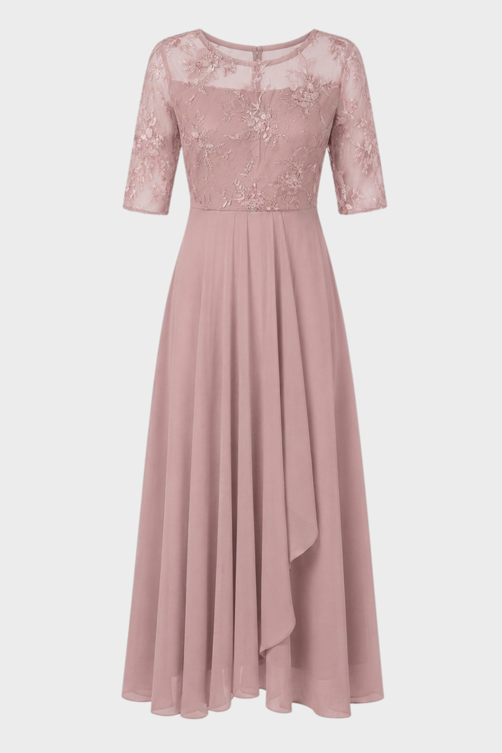 Lace Maxi Dress with Draped Chiffon Skirt