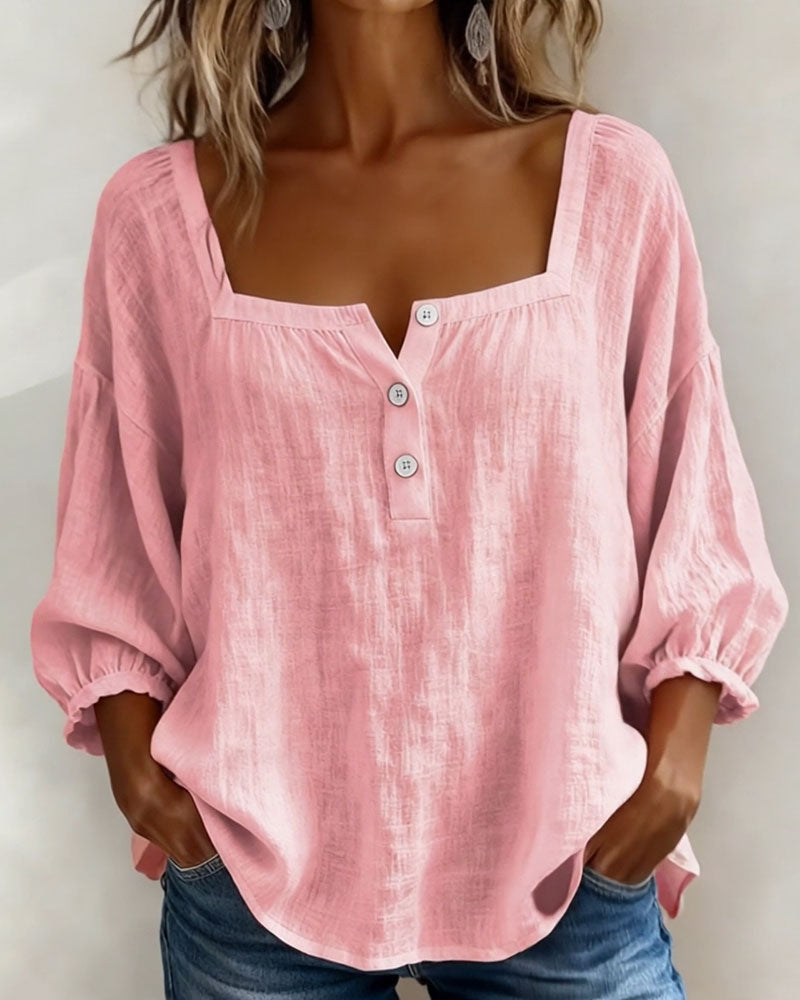 Women's Relaxed Square Neck Button Blouse