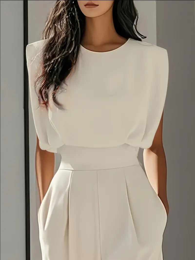 Sleeveless Wide-Leg Jumpsuit with Draped Cowl Neckline